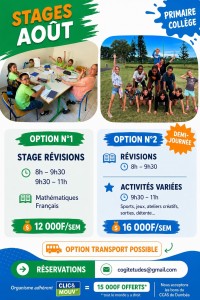 Stage révisions et activités Cogit'Études - Vacances d'août - Primaire et collège