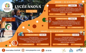 Centre de loisirs PASPORT Lycée ANOVA à Païta - Vacances d'août 2026 - Jeunes de 9 à 15 ans