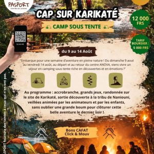 Camp sous tente Cap sur Karikaté PASPORT - Vacances d'août 2026 - Jeunes de 9 à 15 ans