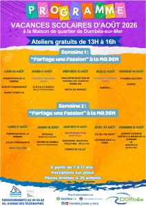 Programme des vacances d'août 2026 à la Maison de quartier de Dumbéa-sur-Mer - Activités gratuites pour les jeunes de 7 à 17 ans