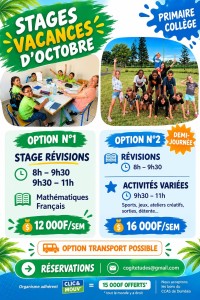 Stages de révisions et activités pour primaire et collège – Vacances octobre 2026